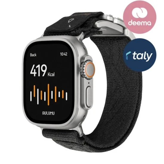 Aulumu G03 Titanium Alloy Mag Buckle Nylon Strap For Apple Watch 42/44/45/46/49mm - Black